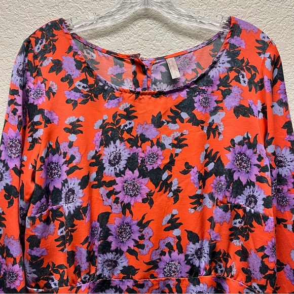 FREE PEOPLE Parker Floral Print Long Sleeve Boho Mini Dress Orange Sz 12 - Picture 5 of 13